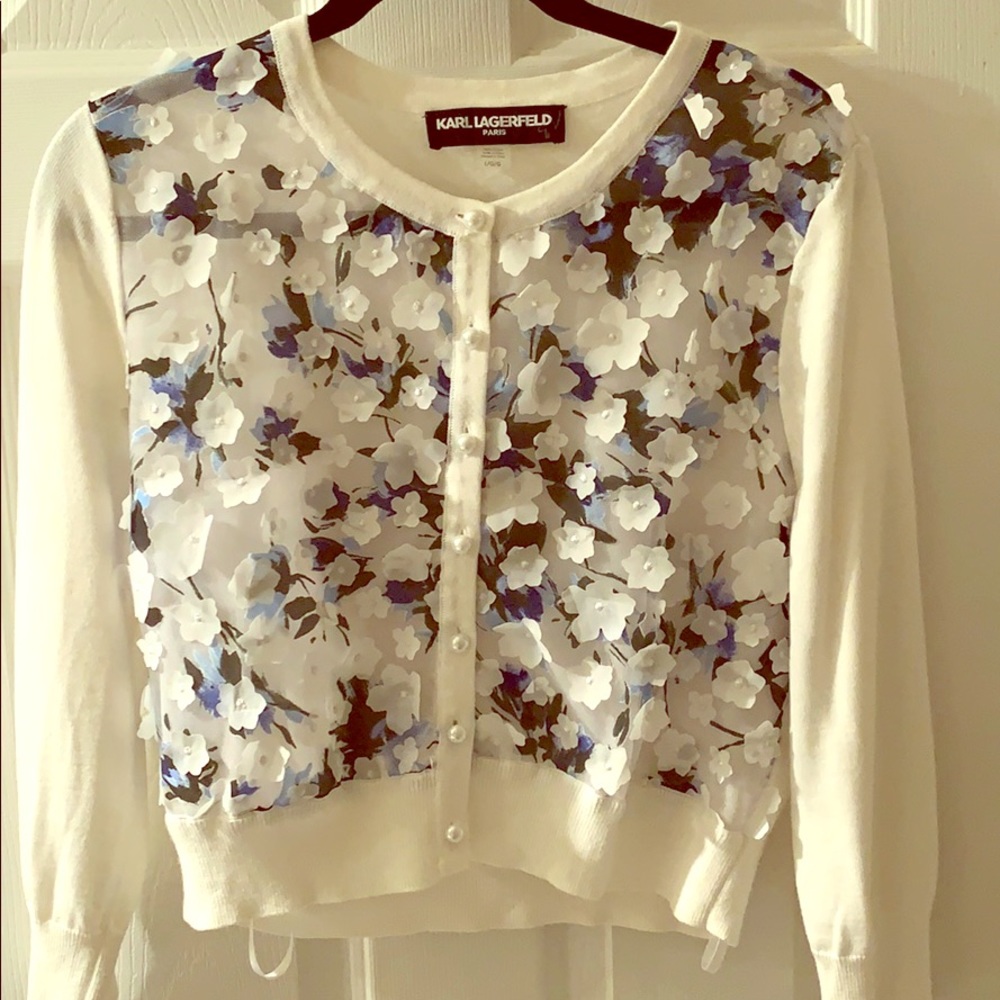 Karl Lagerfeld knit/embroidered floral cardigan